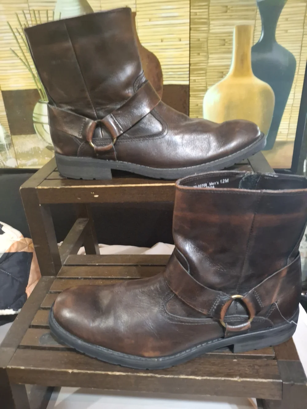 Chaps Brown Leather Harness Ankle Boots
